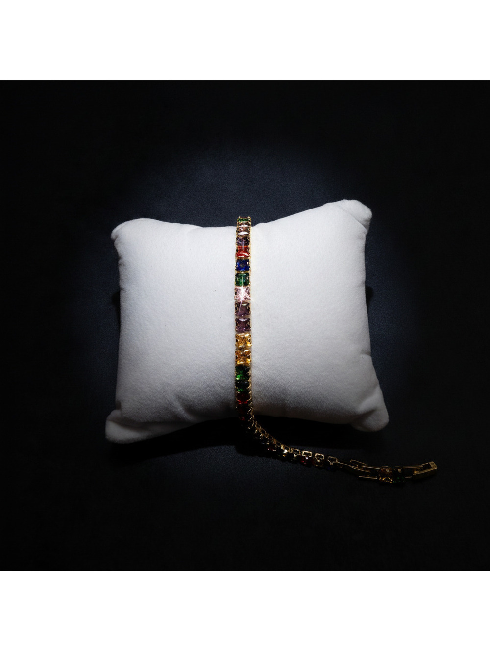 candy+clover Multi-Color Rainbow Crystal Gold Tone Tennis Bracelet